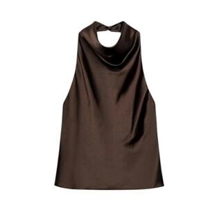 Zara Women's XSmall Brown Satin Effect Halter Backless Sleeveless Top